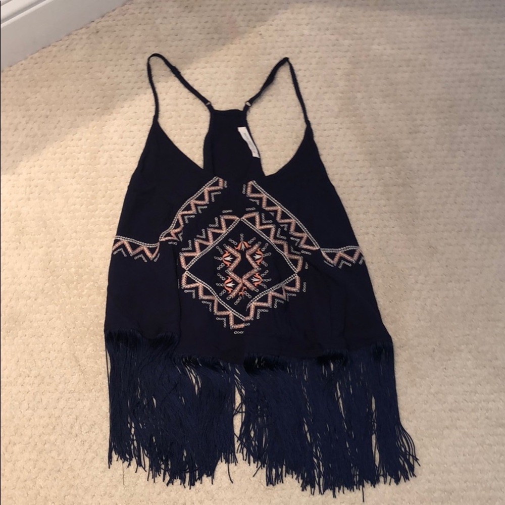 Navy blue fringe crop top